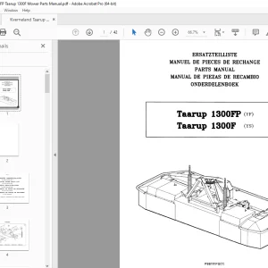 Kverneland Taarup 1300FP Taarup 1300F Mower Parts Manual - PDF DOWNLOAD