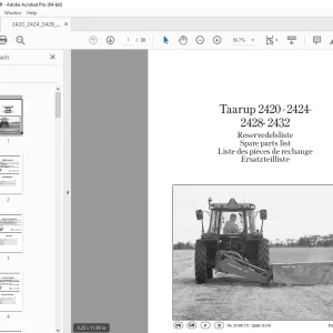 Kverneland Taarup 2420 2424 2428 2432 Mower Parts Manual PDF