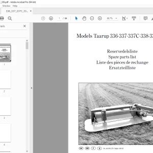 Kverneland Taarup 336 337 337C 338 338C 339 Mower Parts Manual PDF
