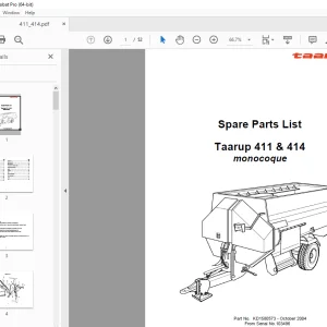 Kverneland Taarup 411 & 414 monocoque Feeding Parts Manual PDF