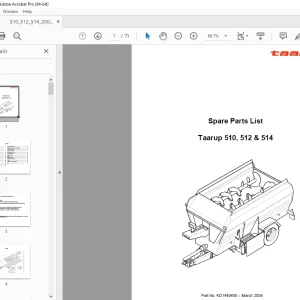 Kverneland Taarup 510, 512 & 514 Feeding Parts Manual PN KD1440450 PDF