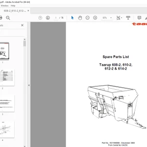 Kverneland Taarup 608-2, 610-2, 612-2 & 614-2 Feeding Parts Manual PDF