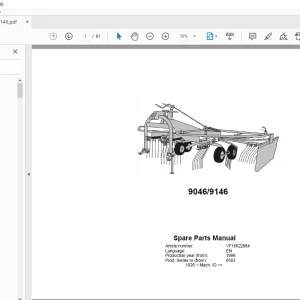 Kverneland Taarup 9046 9146 Rakes & Tedders Parts Manual PDF