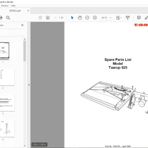 Kverneland Taarup 925 Mower Parts Manual - PDF DOWNLOAD