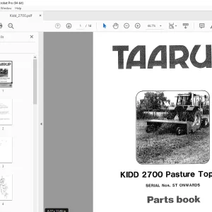Kverneland Taarup KIDD 2700 PASTURE Topper Mower Parts Manual PDF