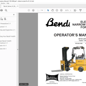 Landoll Bendi SERIES IV SepEx ELECTRIC NARROW AISLE FORKLIFT OPERATOR’S MANUAL F-505-0608 - PDF
