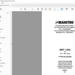 MANITOU MRT 1850 PARTS CATALOGUE MANUAL VOL1&2 - PDF DOWNLOAD