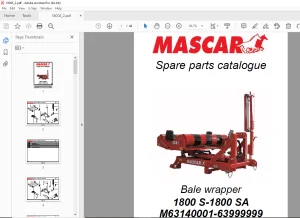 MASCAR 1800 S-1800 SA Bale Wrapper Parts Manual M63140001-63999999 PDF