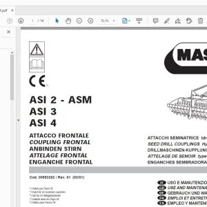 MASCHIO ASI 2 - ASM ASI 3 ASI 4 COUPLING FRONTAL SEED DRILL COUPLINGS USE & MAINTENANCE / PARTS MANUAL - PDF