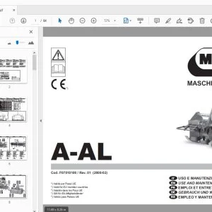 MASCHIO GASPARDO A-AL USE & MAINTENANCE / PARTS MANUAL F07010100 - PDF DOWNLOAD