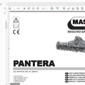 MASCHIO GASPARDO PANTERA USE & MAINTENANCE / PARTS MANUAL F07010132 - PDF