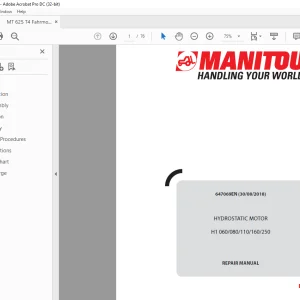 Manitou HYDROSTATIC MOTOR H1 060/080/110/160/250 REPAIR MANUAL - PDF DOWNLOAD