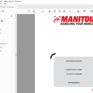 Manitou HYDROSTATIC PUMP H1 045/053/060/068 REPAIR MANUAL - PDF DOWNLOAD