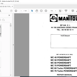 Manitou MC 40 POWERSHIFT MC50 MC40 MC50 MC60 MC70 MC60 Turbo POWERSHIFT MC 70 REPAIR MANUAL