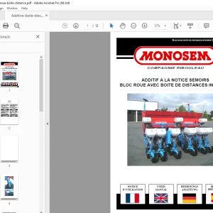 Monosem BLOC ROUE AVEC BOITE DE DISTANCES INTEGREE ADDITIF A LA NOTICE SEMOIRS PDF