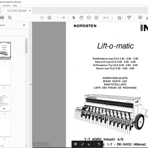 Nordsten Seed Drill CLG 2.00-2.50-3.00 Lift-o-matic Parts Manual PDF