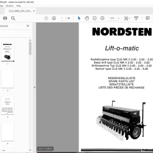 Nordsten Seed Drill CLG MK II 2.00-2.50-3.00 Lift-o-matic Parts Manual PDF