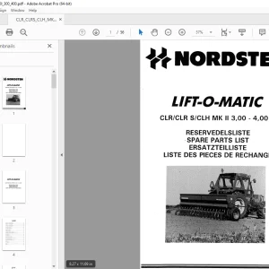 Nordsten Seed Drill CLR CLR S CLH MK II 3.00-4.00 M Lift-o-matic Parts Manual PDF