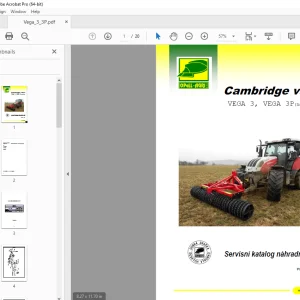 Opall Agri Cambridge válce VEGA 3, VEGA 3P(na obrázku) Servisní náhradních dílů PDF