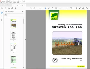 Opall Agri EUROPA 160, 180 Polonesený otočný pluh Servisní katalog náhradních dílů PDF