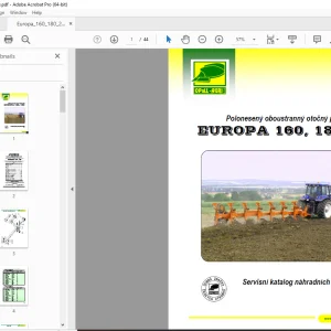 Opall Agri EUROPA 160, 180 Polonesený otočný pluh Servisní katalog náhradních dílů PDF