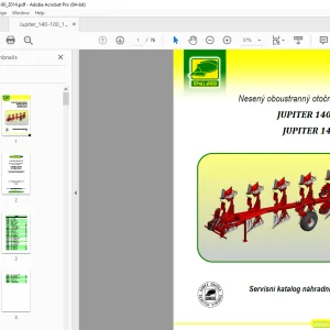 Opall Agri JUPITER 140-100 JUPITER 140-90 Nesený pluh Servisní katalog náhradních dílů PDF