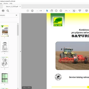 Opall Agri stroj pro přípravu seťového lože SATURN II Servisní náhradních dílů PDF
