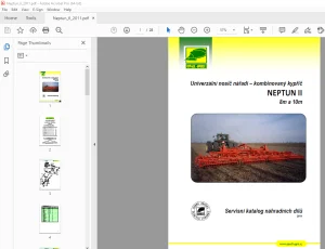 Opall Agri NEPTUN II 8m a 10m nářadí kombinovaný kypřič Servisní katalog náhradních dílů PDF