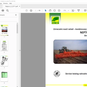 Opall Agri NEPTUN II 8m a 10m nářadí kombinovaný kypřič Servisní katalog náhradních dílů PDF