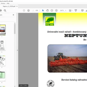 Opall Agri NEPTUN II 8m a 10m kombinovaný kypřič Servisní katalog náhradních dílů PDF