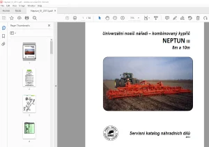 Opall Agri NEPTUN III 8m a 10m kombinovaný kypřič Servisní katalog náhradních dílů PDF