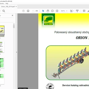 Opall Agri ORION 180 oboustranný otočný pluh Servisní náhradních dílů PDF
