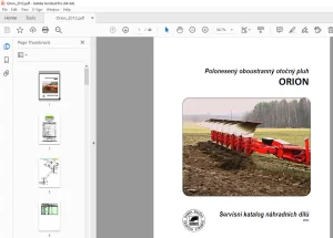 Opall Agri ORION Polonesený oboustranný otočný pluh Servisní katalog náhradních dílů PDF