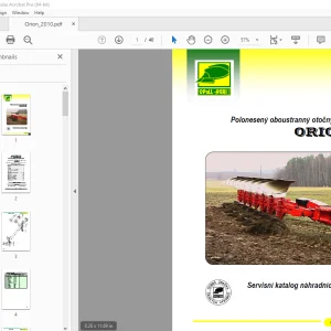 Opall Agri ORION Polonesený otočný pluh Servisní katalog náhradních dílů PDF