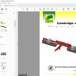 Opall Agri VEGA 4.5m, 6m, 6.3m, 7m Cambridge Valce Servisní náhradních dílů PDF