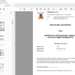 PRONAR T022 INSTRUKCJA UŻYTKOWANIA I OBSŁUGI KATALOG CZĘŚCI ZAMIENNYCH PDF