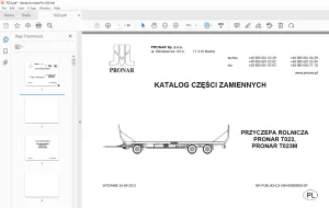 PRONAR T023, T023M PRZYCZEPA ROLNICZA KATALOG CZĘŚCI ZAMIENNYCH PDF