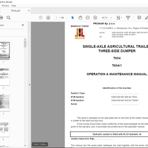 PRONAR T654 T654-1 SINGLE-AXLE TRAILER THREE-SIDE DUMPER Operation Manual PDF