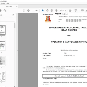 PRONAR T681 SINGLE-AXLE TRAILER REAR DUMPER Operation & Maintenance Manual PDF
