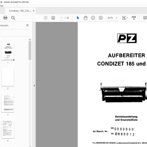 PZ Zweegers CONDIZET 185 & 230 BETRIEBSANLEITUNG & ERSATZTEILLLISTE PDF
