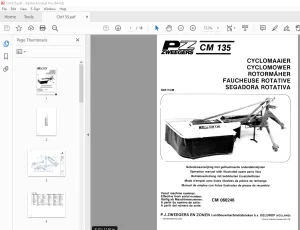 PZ Zweegers CM 135 CYCLOMOWER Operation & Parts Manual SN CM 060246 PDF