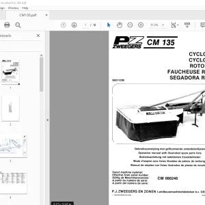 PZ Zweegers CM 135 CYCLOMOWER Operation & Parts Manual SN CM 060246 PDF