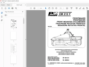 PZ Zweegers CM 212 F Front Mounted Cyclomower Parts Manual PDF