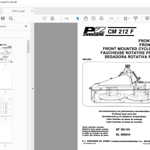 PZ Zweegers CM 212 F Front Mounted Cyclomower Parts Manual PDF