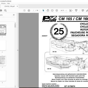 PZ Zweegers CM165 CM166 CYCLOMOWER Operation & Parts Manual PDF