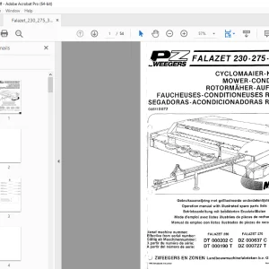 PZ Zweegers Falazet 230-275-320 CT Mower Conditioner Parts Manual PDF