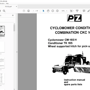 PZ Zweegers Cyclomower CM-165H Conditioner TK 165 Parts Manual PDF