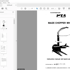 PZ Zweegers Maize chopper MH-80 Instruction & Parts Manual PDF