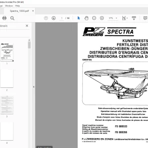 PZ Zweegers Spectra 1000 Fertilizer Distributor Operation & Parts Manual PDF