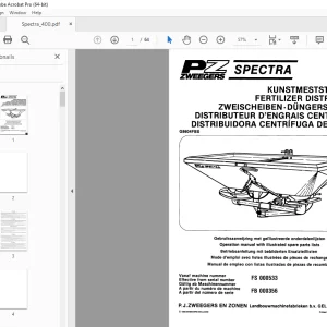 PZ Zweegers Spectra 400 Fertilizer Distributor Operation & Parts Manual PDF